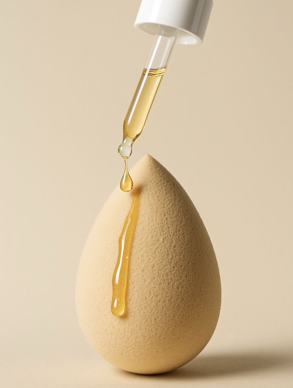 serum dropper on beauty blender sponge to clean